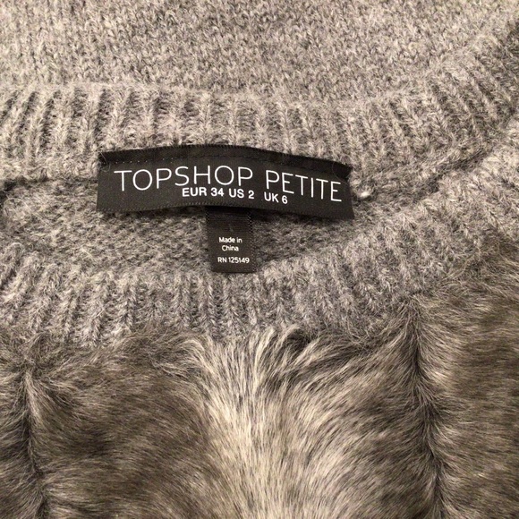 Topshop petite grey crew neck sweater with faux fur. Size US 2. - Picture 7 of 7